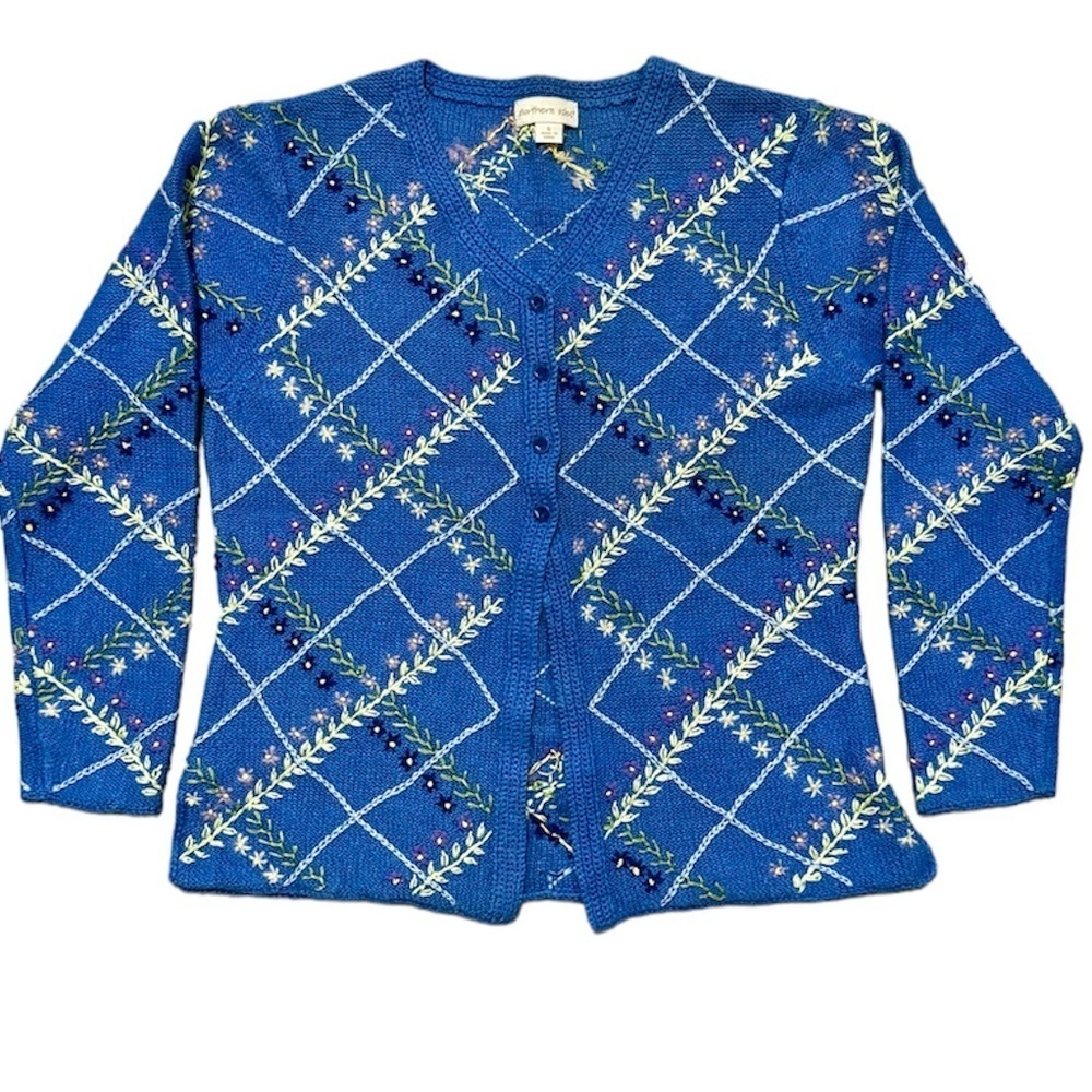 Northern Isles‎ EUC Ribbon Stitch Embroidered Cardigan Sweater, size Small